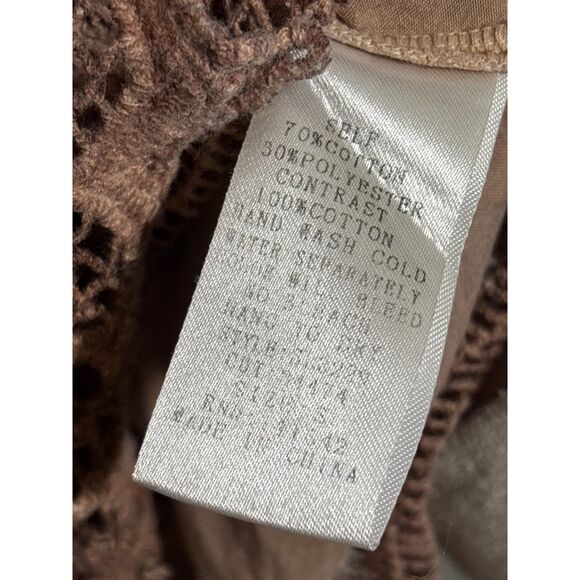 She + Sky Brown Boho Button Front Blouse Lace Hem Peasant Top Women’s Small - Picture 5 of 7
